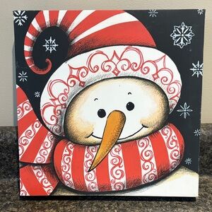 Festive Snowman Canvas Art with Red and White Accents